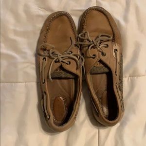 Tan Sperry boat shoes